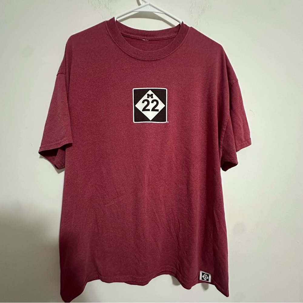 RARE M22 Dark Cherry Maroon Print Logo T Shirt Over Sized
